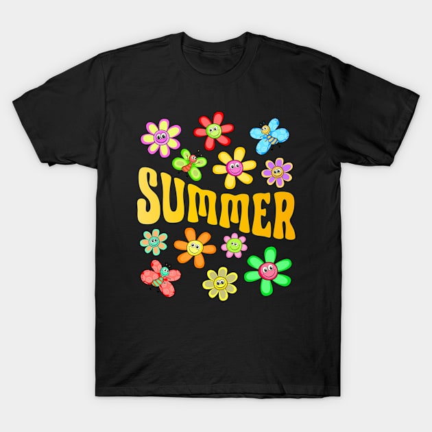 Summer (Yellow) - Happy Flowers T-Shirt by Whimsical Frank